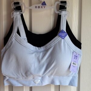 NWT SET OF TWO ROXY WIRELESS COMFORT BRAS-BABY BLUE AND BLACK